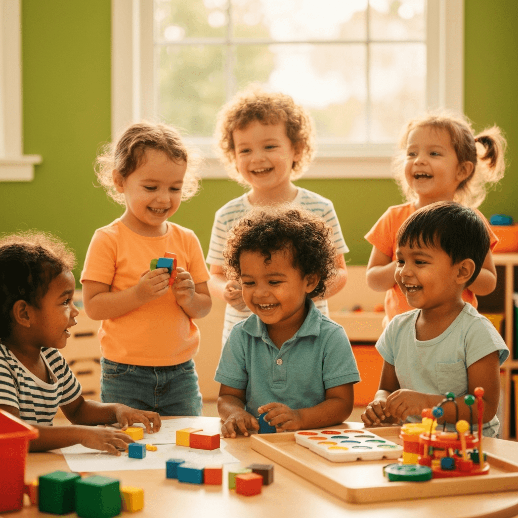 Happy children learning and playing